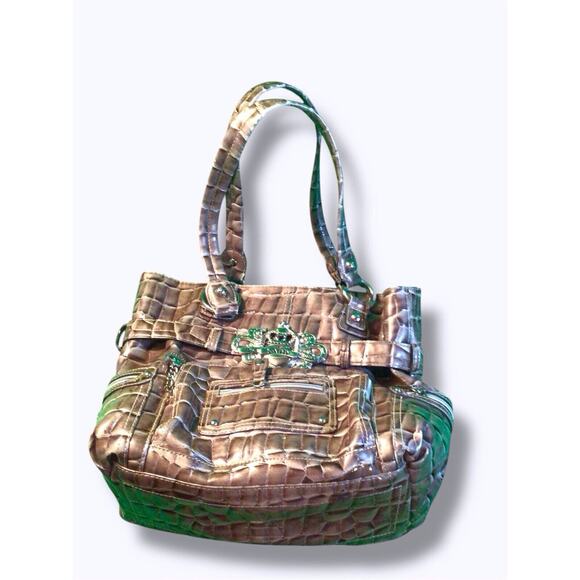 Kathy Van Zeeland Metallic Crocodile Embossed Shoulder Bag with Charm - Picture 1 of 5